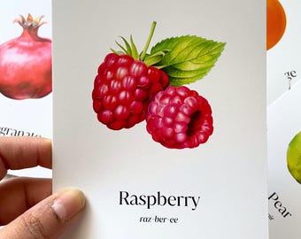 Flashcards de Frutas Montessori: Aprendizagem para Crianças em Idade Pré-Escolar