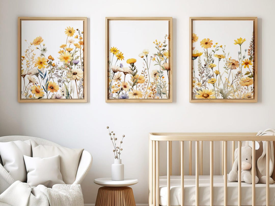 Wildflower Nursery Art: Yellow Floral Botanical Prints (digital ...