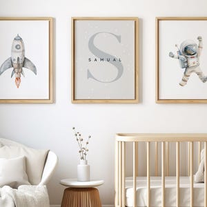Personalised Space Initial Print, Solar System Print, Space Nursery Prints, Outer Space Printable Wall Art Set of 3, Nursery Decor, Download