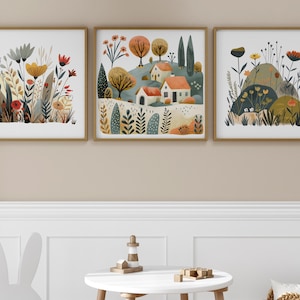 Norwegian Folk Art Floral Bird Print Set of 3, Nordic Wall Art, Scandinavian Art, Bedroom Living Room Home Cafe Decor, Digital Download