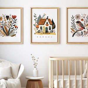 Norwegian Folk Art Floral Bird Print Set of 3, Nordic Wall Art, Bedroom Living Room Home Cafe Decor - Scandinavian Art, Digital Download