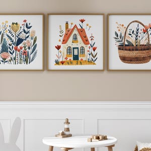 Norwegian Folk Art Floral Bird Print Set of 3, Nordic Wall Art, Bedroom Living Room Home Cafe Decor - Scandinavian Art, Digital Download