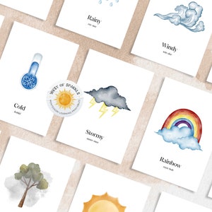 12 weerkaarten, montessorikaarten, voorschoolse kaarten, regenboog educatieve afdrukbare kaarten, kaarten voor thuisonderwijs, INSTANT DOWNLOAD