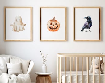 Halloween Prints Set: Ghost, Pumpkin, Haunted House (Digital Download)