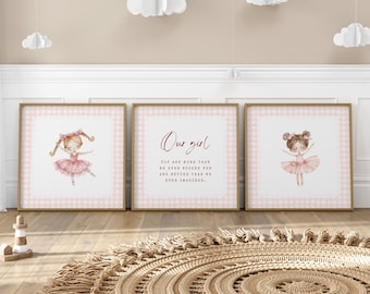 Ballerina Nursery Prints Set, Ballet Girls Bedroom Decor (Digital Download)