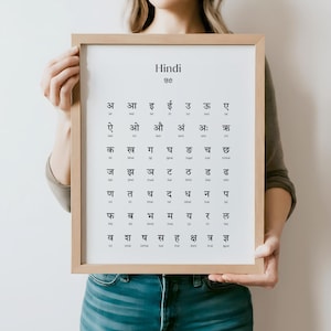 Hindi Alphabet Printable Art, Hindi Varnamala Alphabet Chart Digital Print, Educational Wall Art, India Poster, Learn Hindi Instant Download