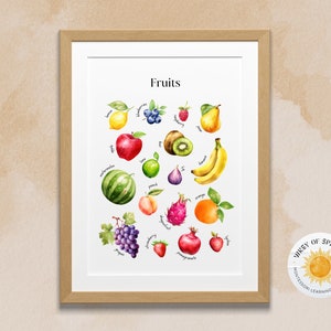 Fruits Educational Print, Classroom Decor, Watercolour Fruits Poster, Fruits Learning Poster, Montessori Nursery Poster, DIGITAL DOWNLOAD