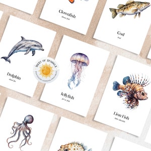 OCEAN ANIMALS, 25 Printable Ocean Animal Montessori Cards, Ocean Animal Montessori Flashcards, Pre-School Homeschool Cards, Instant Download