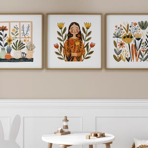 Norwegian Folk Art Floral Bird Print Set of 3, Nordic Wall Art, Bedroom Living Room Home Cafe Decor - Scandinavian Art, Digital Download