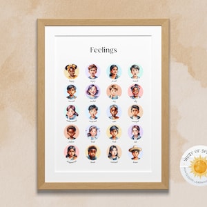 Póster imprimible de sentimientos de niños, gráfico de sentimientos, decoración de educación en el hogar, arte educativo, gráfico de emociones, rincón calmante, DESCARGA DIGITAL