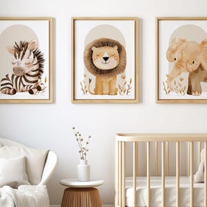 Jungle Animal Nursery Decor Prints: Safari Animals, Set of 3 (Digital Download)