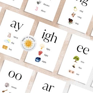 Phonics Flashcards, set van 60 Phonics afdrukbare kaarten, afdrukbare flashcards, bronnen voor vroege jaren, UK Phonics Homeschooling Montesori, EYFS