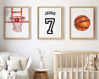 Basketball Set of 3 Prints, Basketball Nursery Decor, Custom Name Art, Basketball Wall Art, Personalised Boys Room Decor, Digital Download