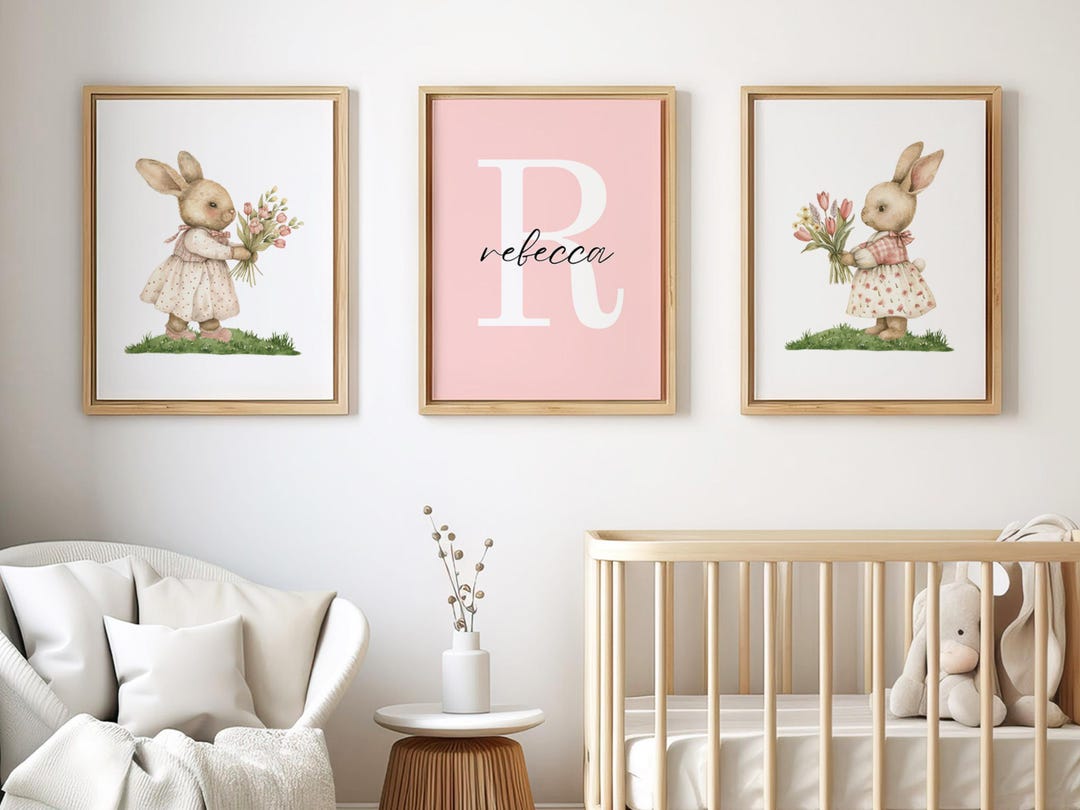 Pink Bunny Nursery Decor: Personalized Girl Name Art (digital Download ...