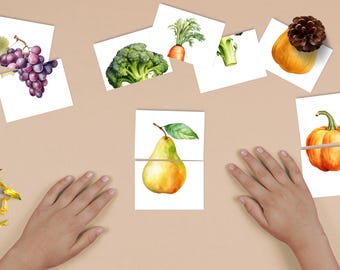Fruit & Vegetable Matching Game: Preschool Learning Cards (Digital Download)
