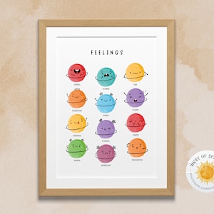Póster imprimible de sentimientos del arco iris, gráfico de sentimientos, decoración de la escuela en el hogar, arte educativo, gráfico de emociones, rincón calmante, DESCARGA DIGITAL