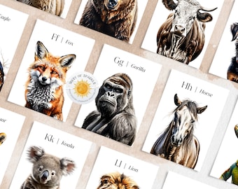 Printable Animal Alphabet Flash Cards: Montessori Early Learning (Digital Download)