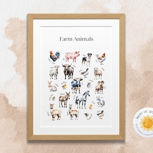 Farm Animals Poster, Educational Poster, Nursery Wall Decor, Playroom Decor, Montessori Educational Posters, DIGITAL DOWNLOAD