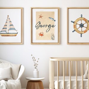 Personalised Nautical Sailboat Printable Wall Art, Set of 3, Nautical Nursery Art, Sailboat Nursery, Ocean Wall Art, DIGITAL DOWNLOAD