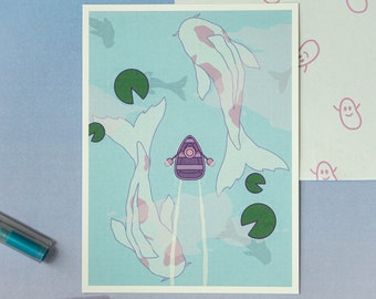 Koi Fish Art Print | Miniprint | Lake Art Print | Lofi Art Print