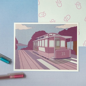 Cable Car Art Print | Miniprint | Lofi Art Print | Vapor Wave | San Francisco Art