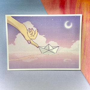 Paper Boat Art Print | Miniprint | Lofi Art Print | Vapor Wave