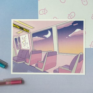 Inside Train Art Print | Miniprint | Lofi Art Print | Vapor Wave | Bart SF