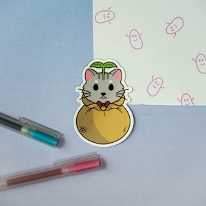 Cat Plant Starter Sticker | Waterproof Glossy Vinyl Sticker | Cute