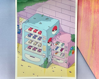 Pokeball Vending Machine Art Print | Miniprint | Lofi Art Print | Vapor Wave