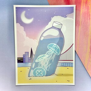Jellyfish Bottle Art Print | Miniprint | Lofi Art Print | Vapor Wave