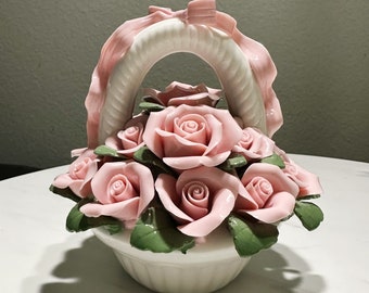 Ceramic Roses Bouquet - Handmade Ceramic Flowers Basket- Lovely Decor Ornament For Home / Office