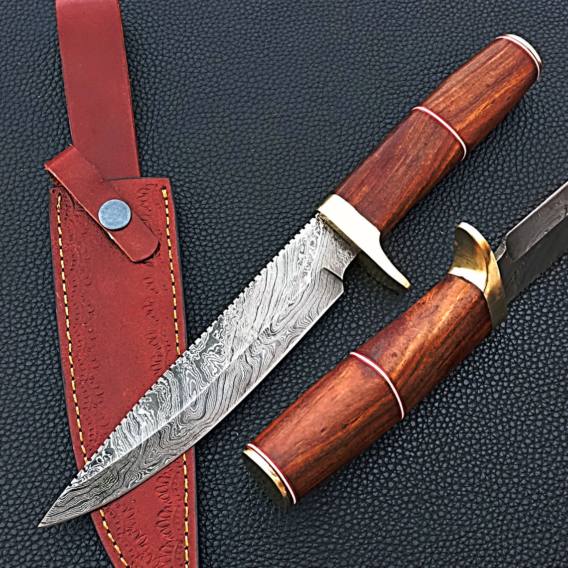 Hunting Vintage Knife With Free Case Damascus Hunting Knife Etsy