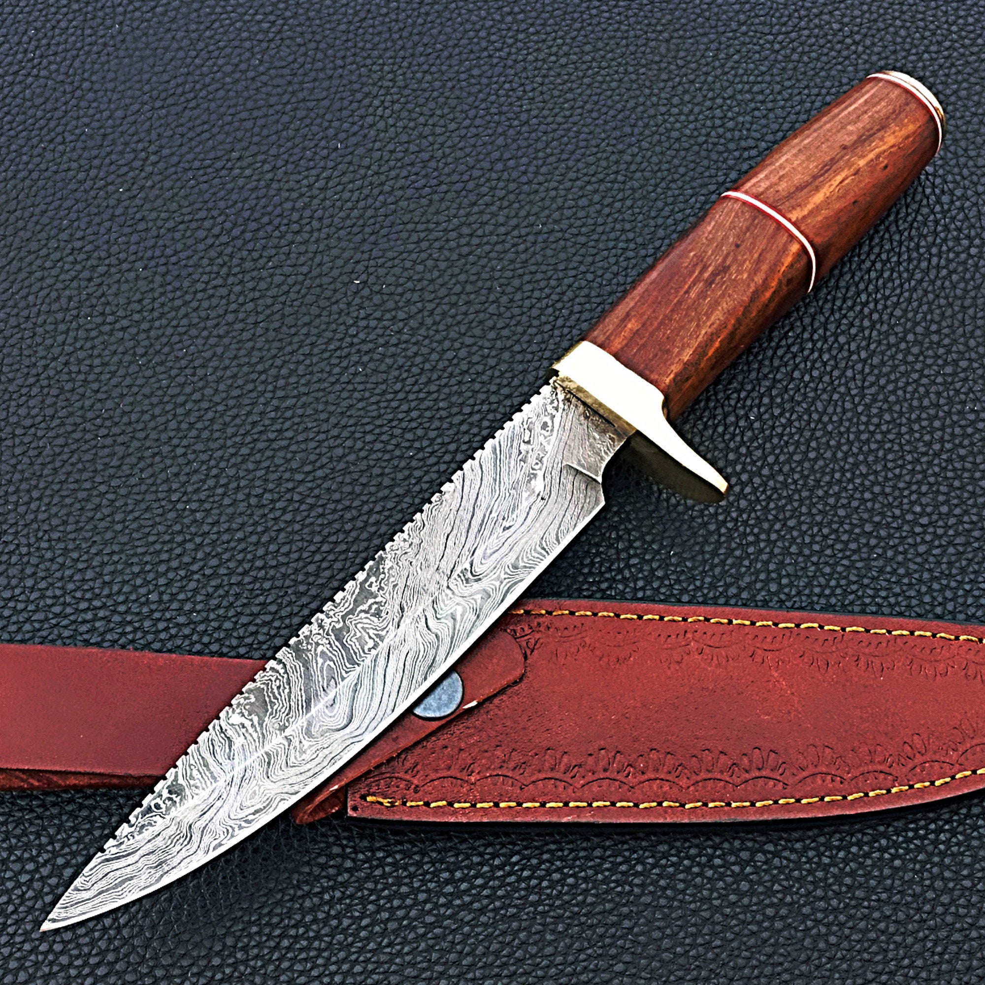 Hunting Vintage Knife With Free Case Damascus Hunting Knife Etsy