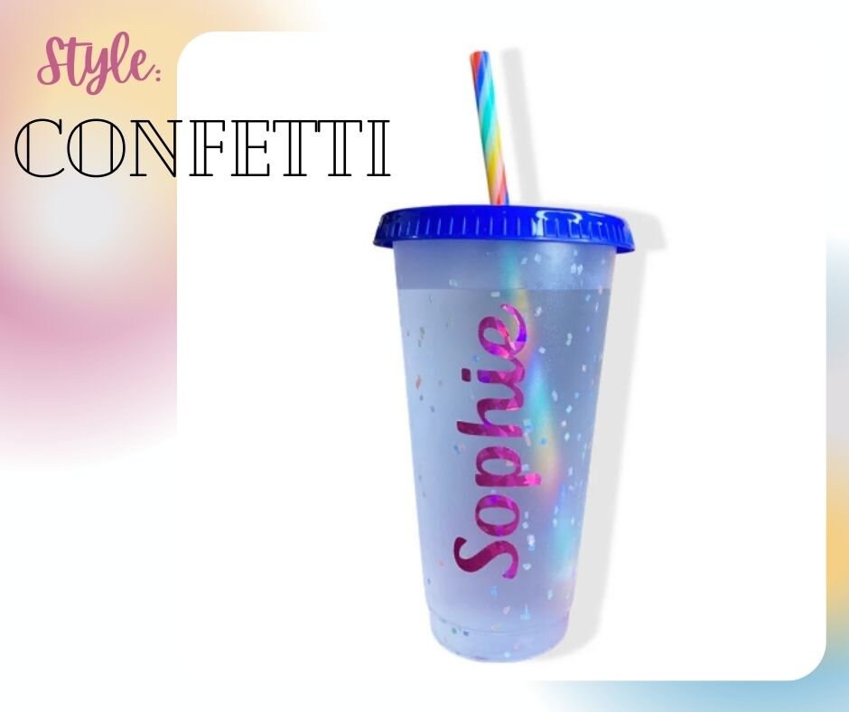 Personalised confetti cold cup // Colour changing cold cup
