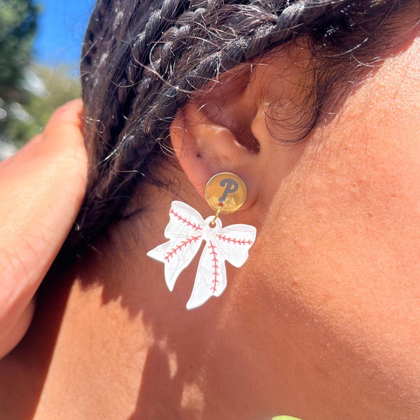 Phillies Bow Earrings: Handmade Baseball Game Day Jewelry