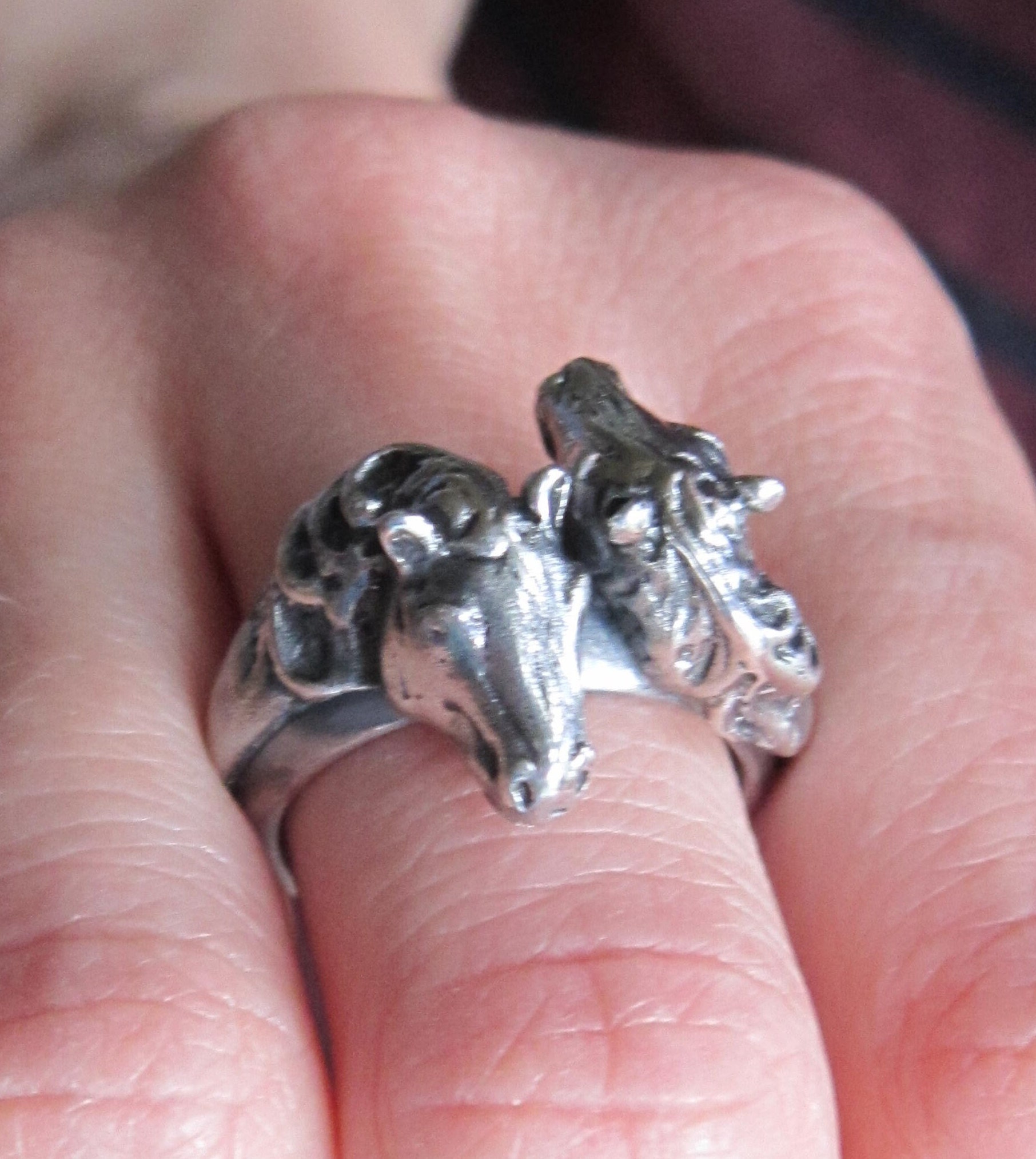 Stunning Horse Ring TWO FACE HORSE RING SILVER W/B DIAMONDS in