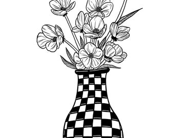 Vase of Flowers Digital Coloring Page for Kids and Adults. Instant Download / Printable