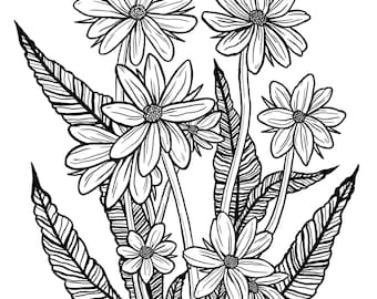 Crazy Daisies Digital Coloring Page for Kids and Adults. Instant Download / Printable