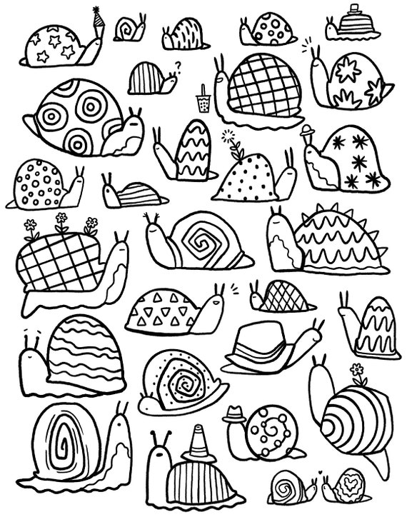 Snail Time Coloring Page For Kids And Adults Instant Download – NBKomputer