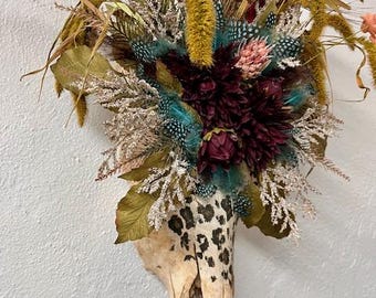 Cow Skull floral wall hanging /southwest art / western art / animal art / animal taxidermy / wedding centerpiece