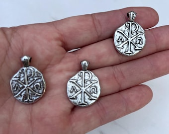 Chi Rho pendant "Resurrection over Death" / Catholic Pendant / Alpha & Omega Symbol