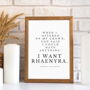 House of Dragons Wall Print Daemon Targaryen I want Rhaenrya