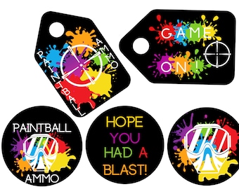 Paintball or Gellyball Themed Gift Tags - Party Favor Tags - Printable Tags