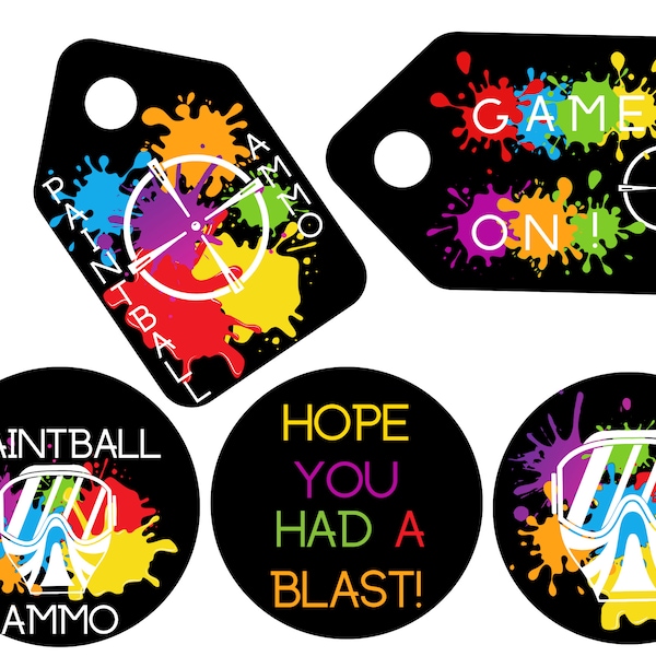 Paintball or Gellyball Themed Gift Tags - Party Favor Tags - Printable Tags