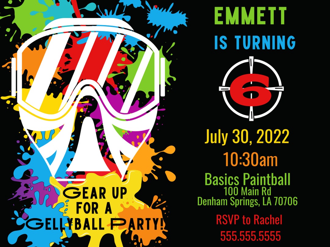 Custom Paintball or Gellyball Birthday Party Invitation Printable