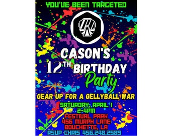 Custom Paintball or Gellyball Birthday Invitation | Gellyball Birthday Invitation