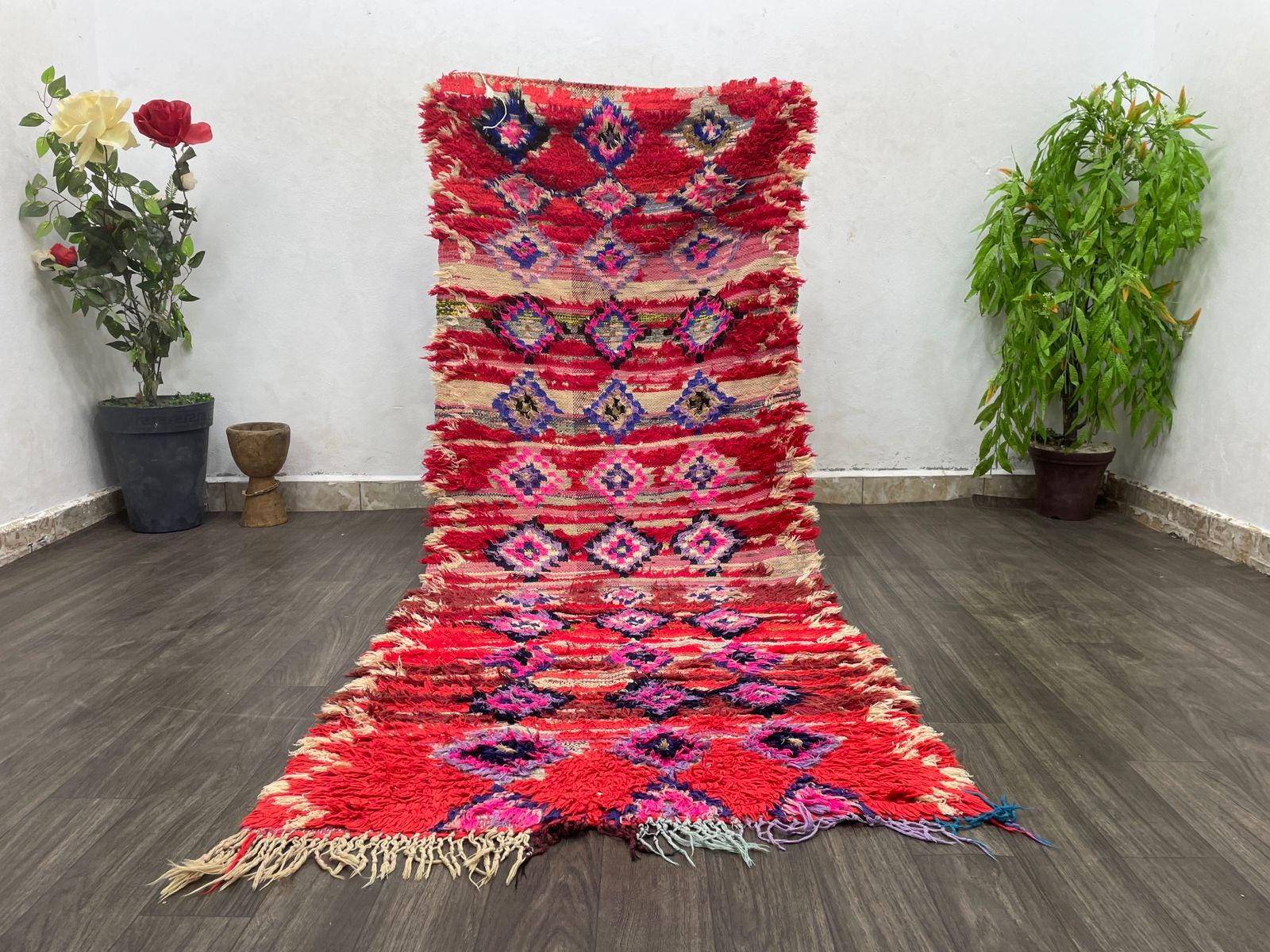 3x7 Runner rug moroccan Vintage Red Tribal Area Rug, Handmade Wool Runner rug, Oriental Berber Rug, Narrow Hallway Runner, Kitchen Runner