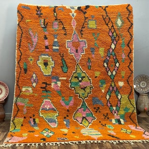 Authentic Moroccan Orange Rug, Handwoven Berber Rug Wool, Urban Custom Tufted Rug Wall Art, Geometric Carpet, Area Rug 8x10 Gift 2024