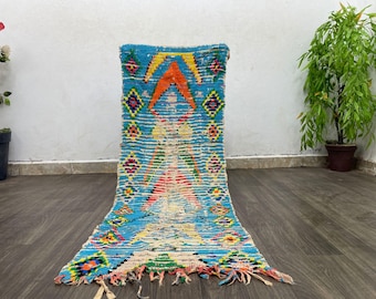 Gorgeous Abstract rug runner for hallway - Vintage Blue Cotton Rug - Azilal Rug Runner - home decor gift