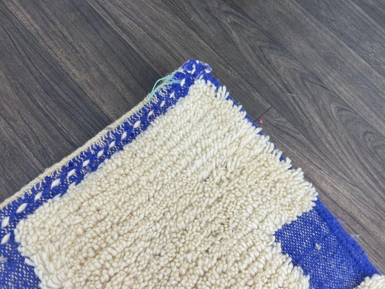 Handmade Custom Rug White and Blue, Modern Moroccan Rug Personalized